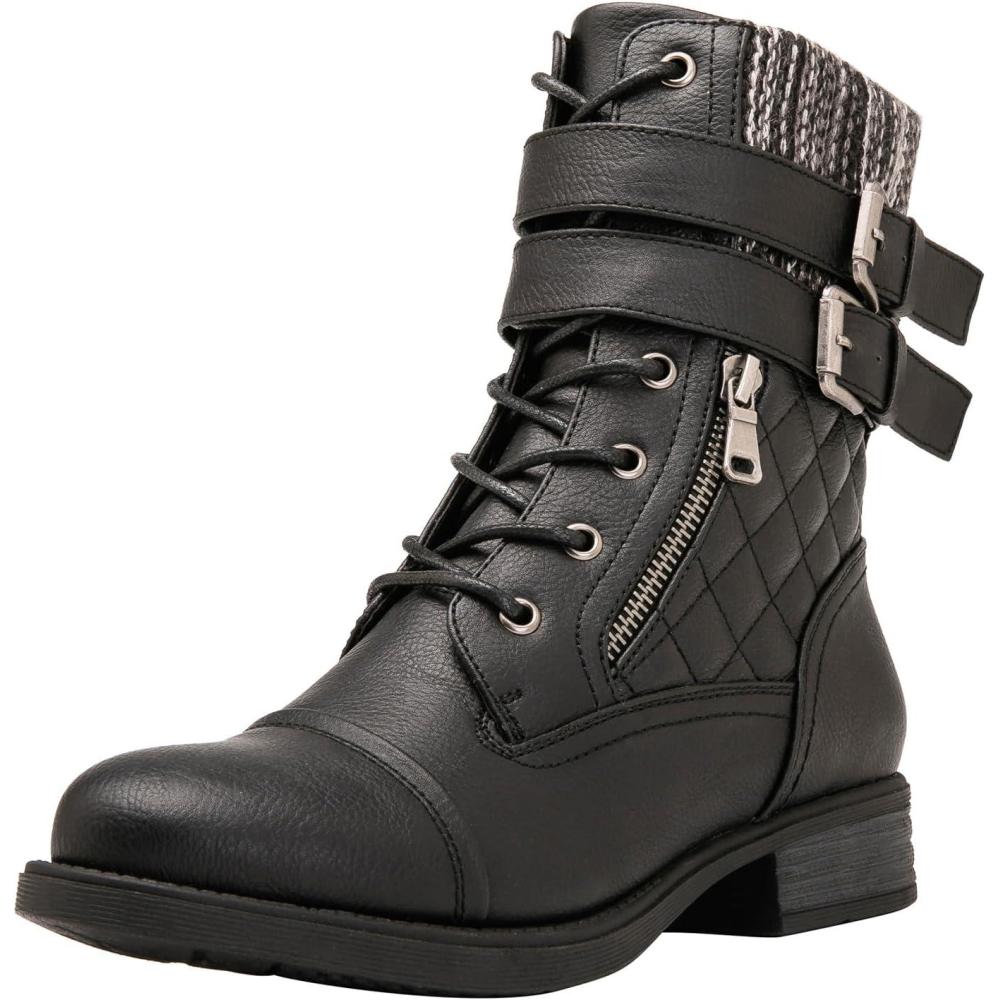 imageGLOBALWIN 1903 Womens Fashion Low Heels Lace Up Ankle Boots Combat Boots For Women1903black