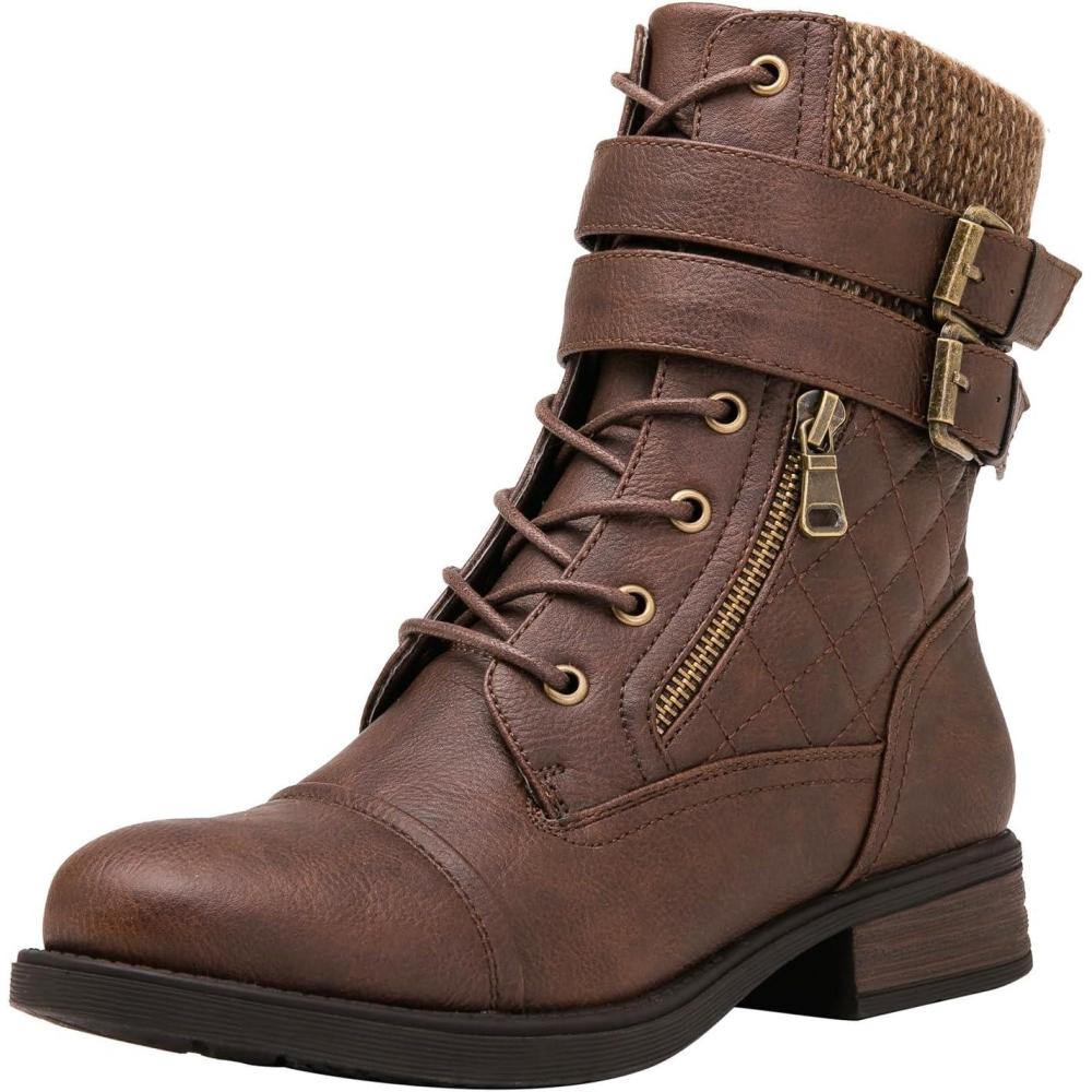 imageGLOBALWIN 1903 Womens Fashion Low Heels Lace Up Ankle Boots Combat Boots For Women1903brown