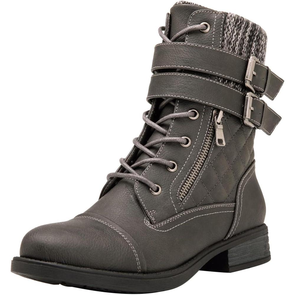 imageGLOBALWIN 1903 Womens Fashion Low Heels Lace Up Ankle Boots Combat Boots For Women1903grey