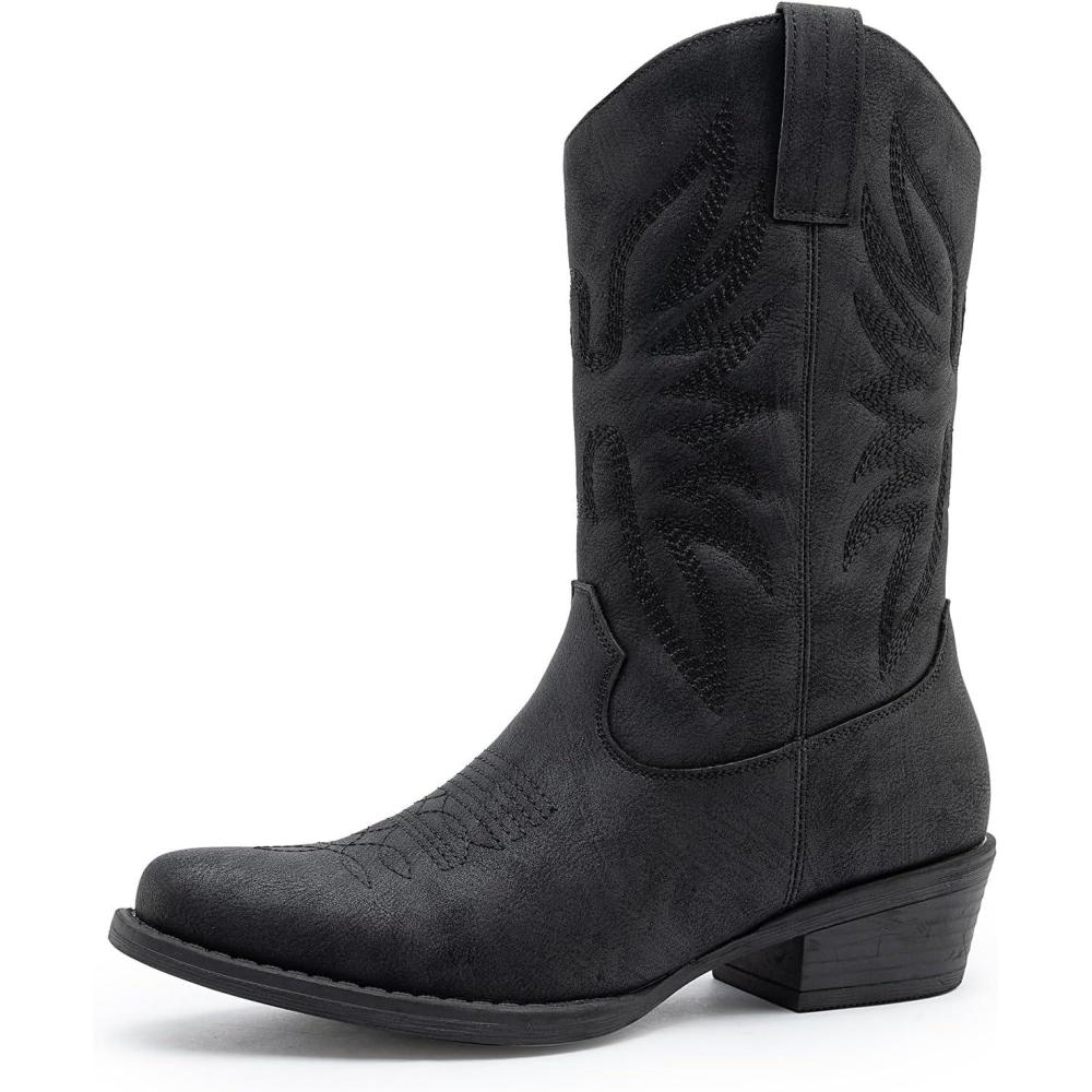 imageGLOBALWIN Black Cowboy Boots For Women Cowgirl Boots With Low Heel Comfortable Embroidered Western Boots Snip Toe MidCalf BootsBlack
