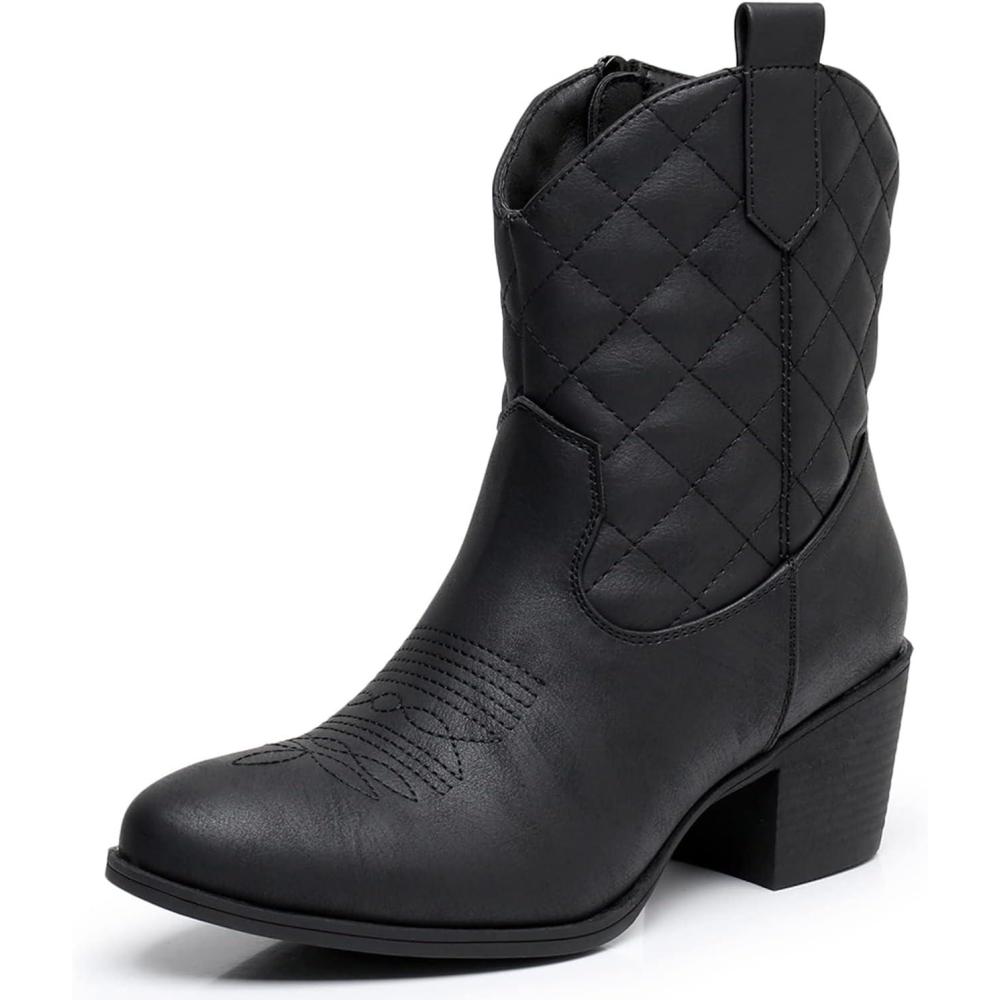 imageGLOBALWIN Cowboy Boots for Women Classic Round Toe Western Booties with Comfort Insole Embroidered Almond Toe Cowgirl Boots Versatile 2 Block Heel Fashion Boots for Concerts amp Daily Wear19yy16 Black2