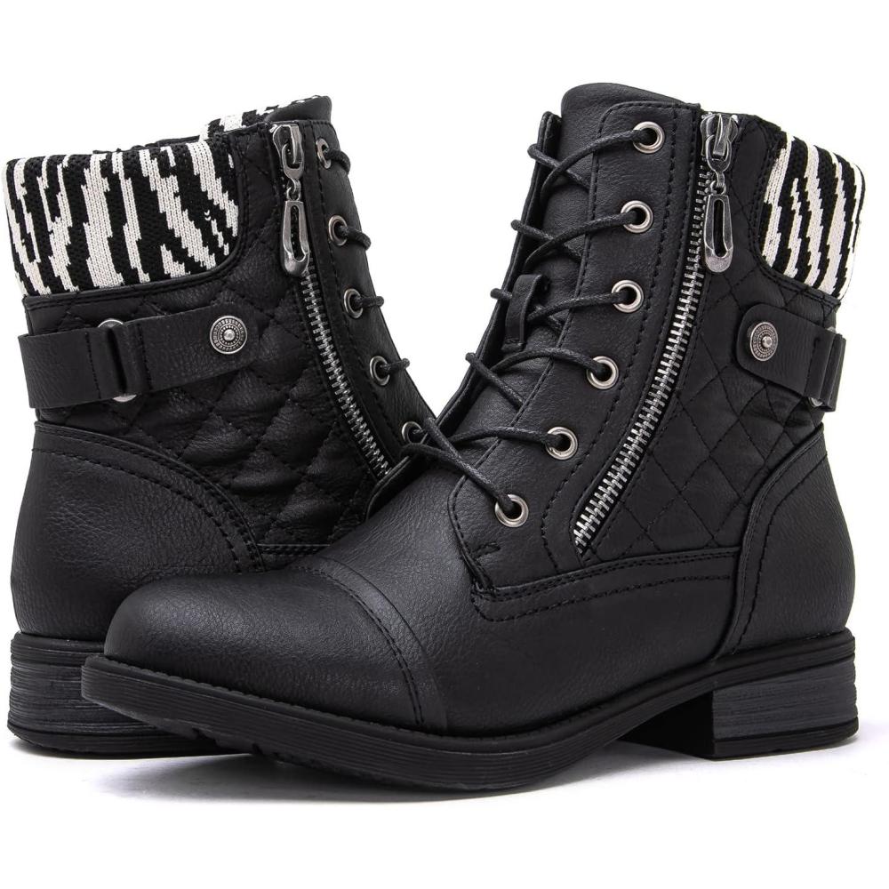 imageGLOBALWIN Womens Ankle Booties Fashion Combat Boots Fall Boots For Women Comfortable Low Heel2121 Black2