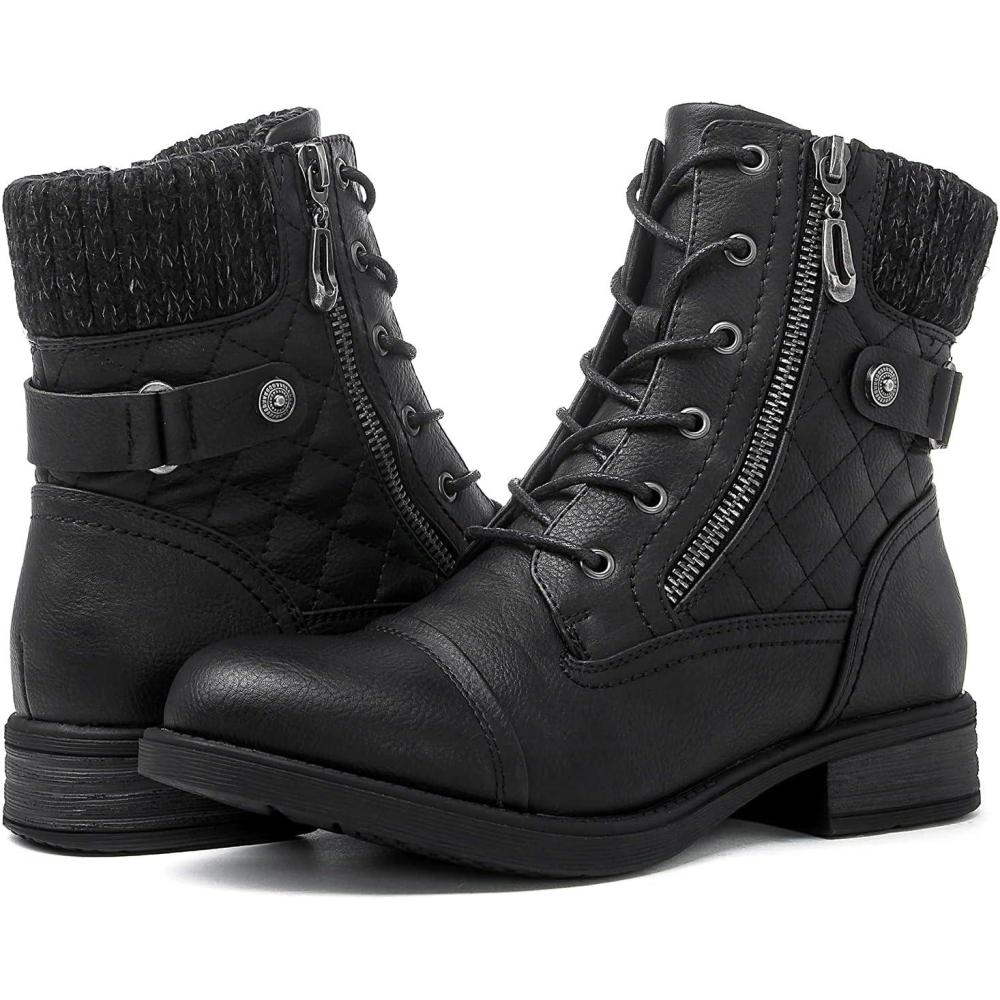 imageGLOBALWIN Womens Ankle Booties Fashion Combat Boots Fall Boots For Women Comfortable Low Heel2121black
