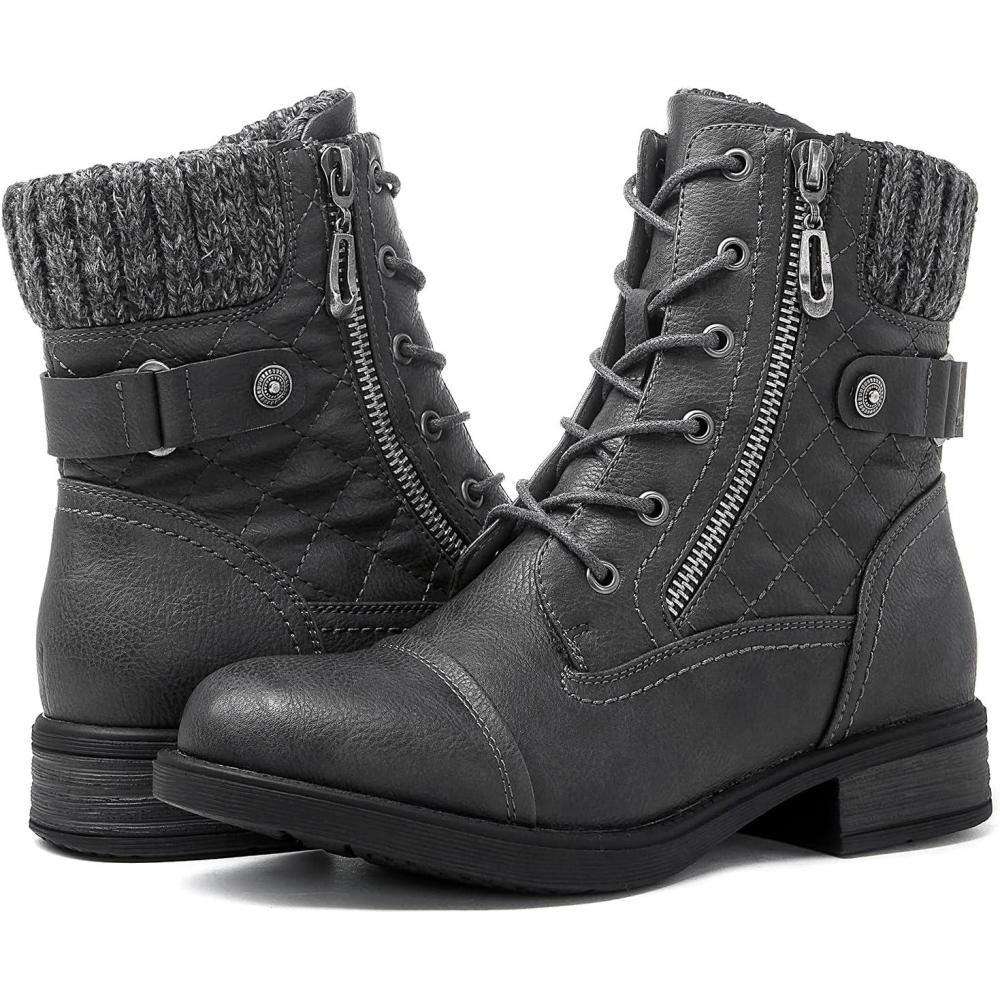 imageGLOBALWIN Womens Ankle Booties Fashion Combat Boots Fall Boots For Women Comfortable Low Heel2121grey