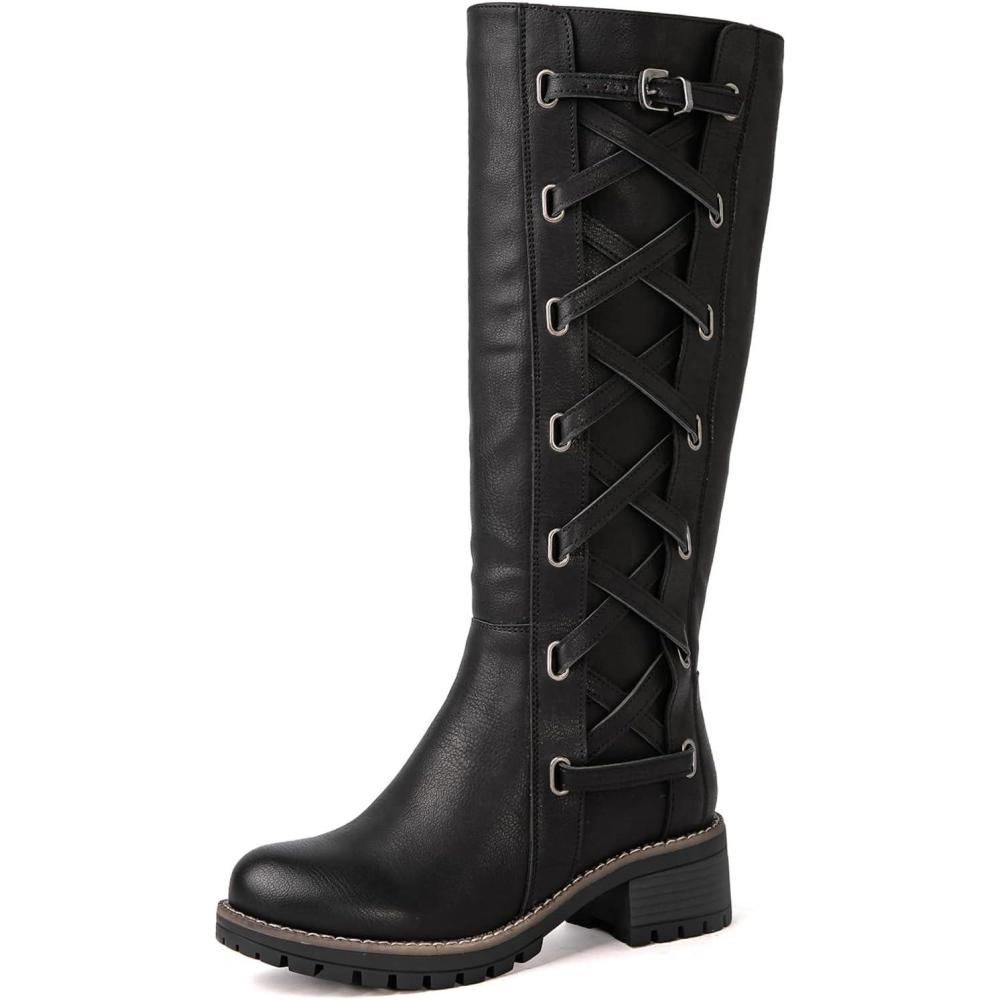 imageGLOBALWIN Womens Boots Back Lace Up Fall Winter Fashion Knee High Boots For Women22yy08 Black