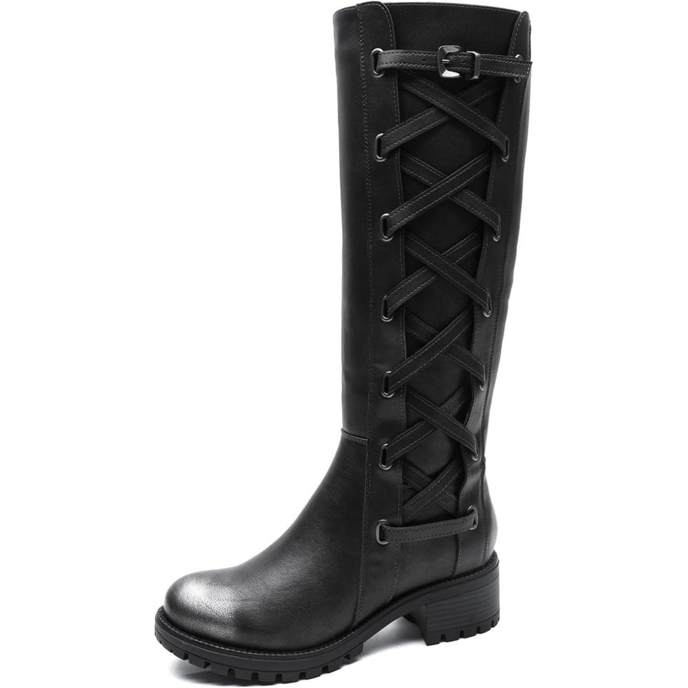 imageGLOBALWIN Womens Boots Back Lace Up Fall Winter Fashion Knee High Boots For WomenSilver