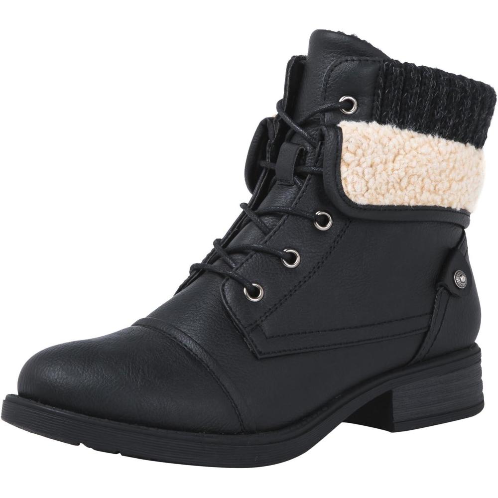 imageGLOBALWIN Womens Combat Boots Dressy Lace Up Ankle Boots For Women Low Heel1815black