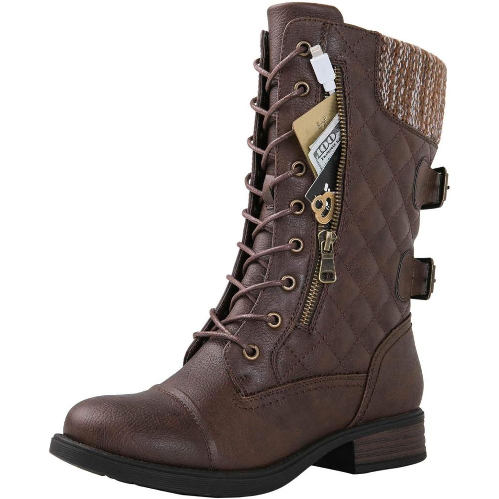 imageGLOBALWIN Womens Fashion Low Heels Lace Up Ankle Boots1842 Brown