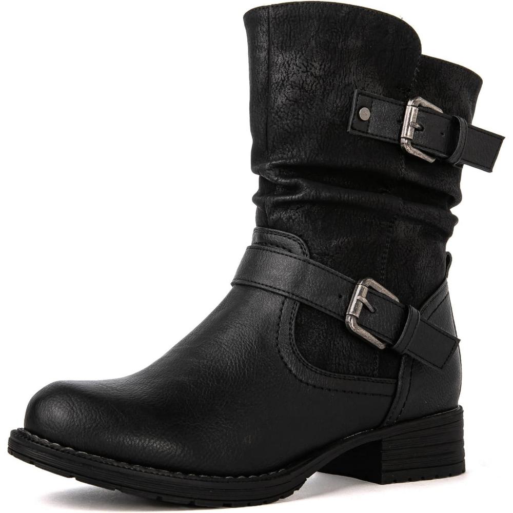 imageGLOBALWIN Womens Fur Booties Fashion Combat Ankle Boots For Women17yy12 Black2