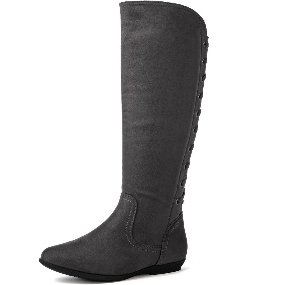 imageGLOBALWIN Womens KneeHigh Fashion Boots Wide Calf Flat Dressy Fall Winter Fashion Boots For Women22yy02 Grey