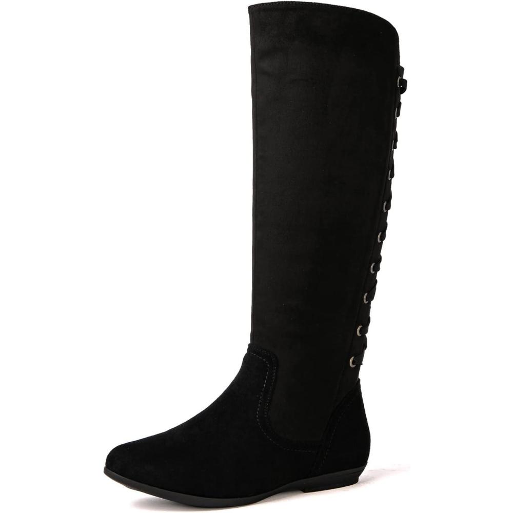 imageGLOBALWIN Womens KneeHigh Fashion Boots Wide Calf Flat Dressy Fall Winter Fashion Boots For WomenBlack