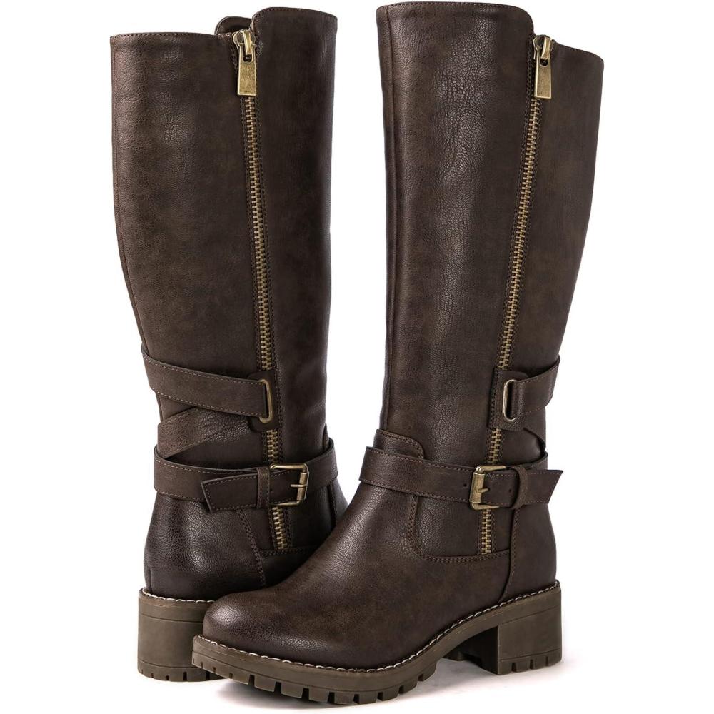 imageGLOBALWIN Womens KneeHigh Riding Boots Tall Fashion Boots with Chunky Low Heel amp Side Zipper Everyday Wear Casual Boots For Women19yy15 Brown2