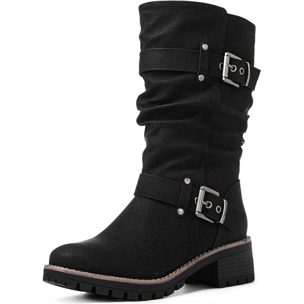 imageGLOBALWIN Womens Mid Calf Dress Boots Biker Motorcycle Riding Boots Women For Women21yy08black