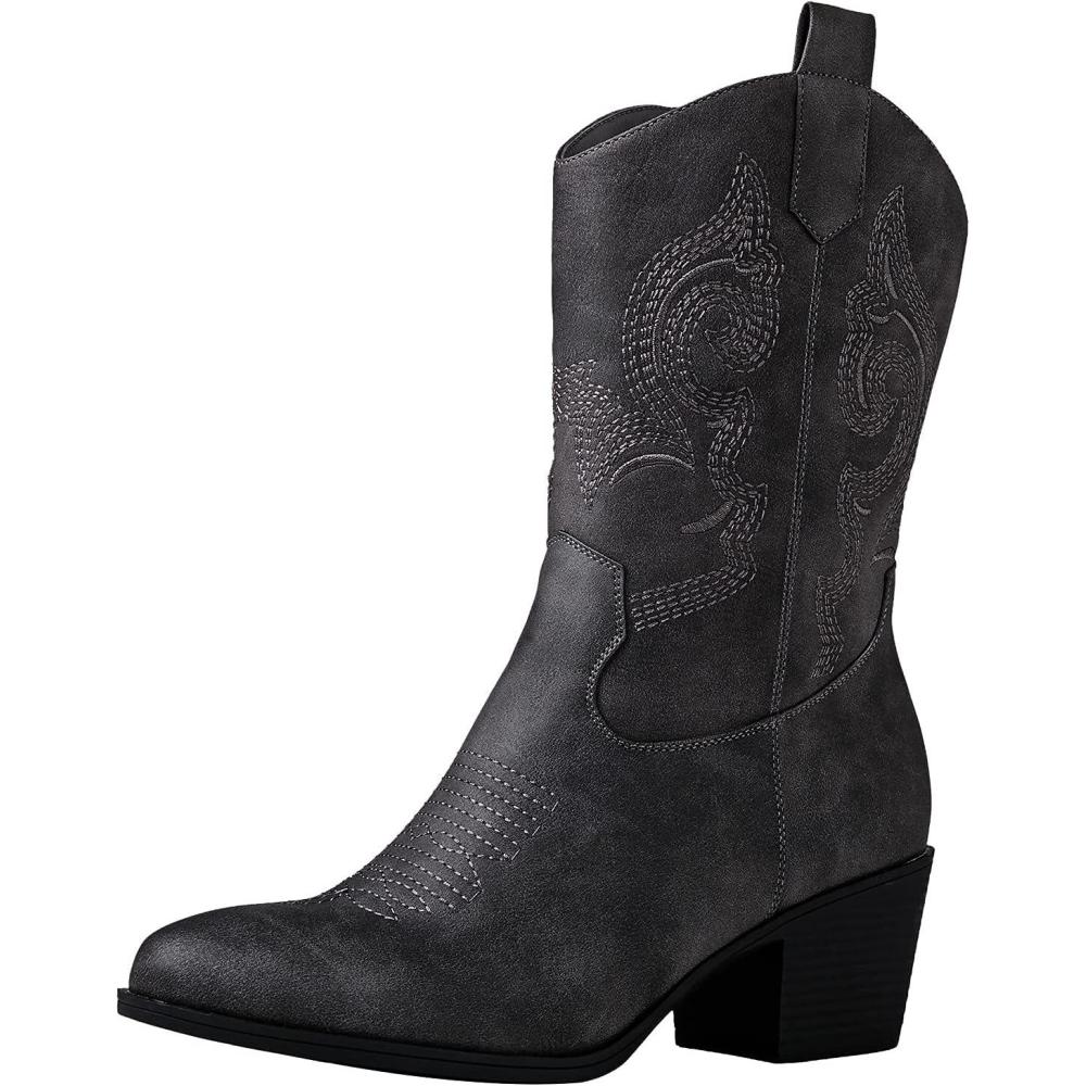 imageGLOBALWIN Womens Mid Calf The Western Cowgirl Boots Fashion Cowboy Boots For Women Chunky Low Heel19yy17grey