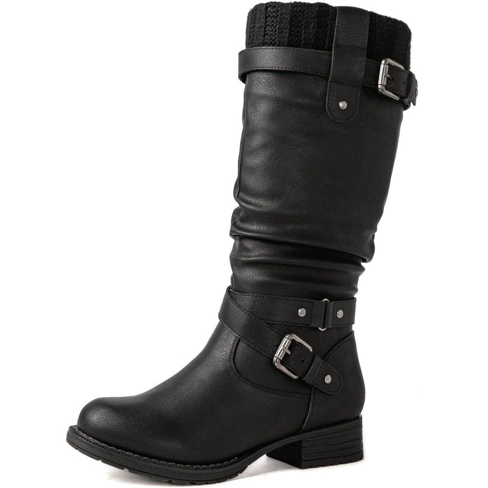 imageGLOBALWIN Womens Motorcycle Boots Mid Calf Boots Low Heels22yy05 Black