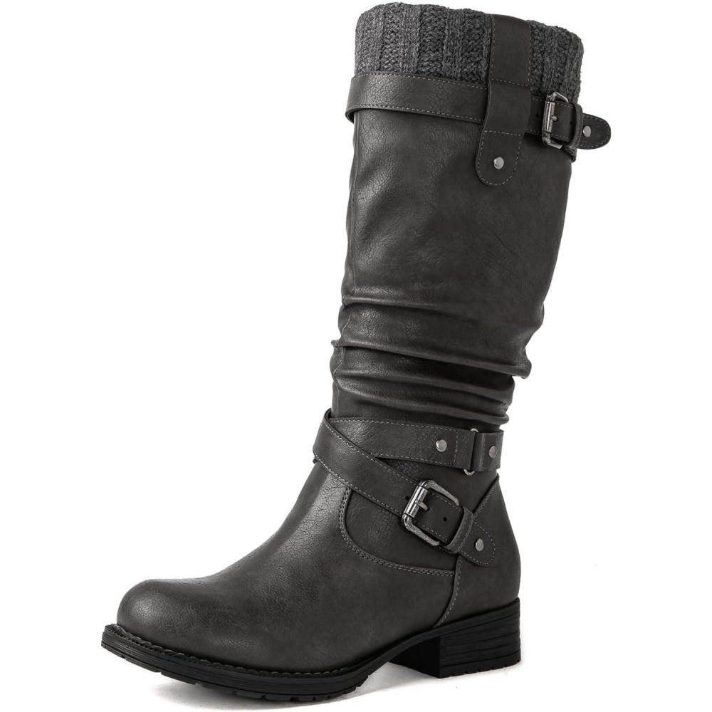 imageGLOBALWIN Womens Motorcycle Boots Mid Calf Boots Low Heels22yy05 Grey