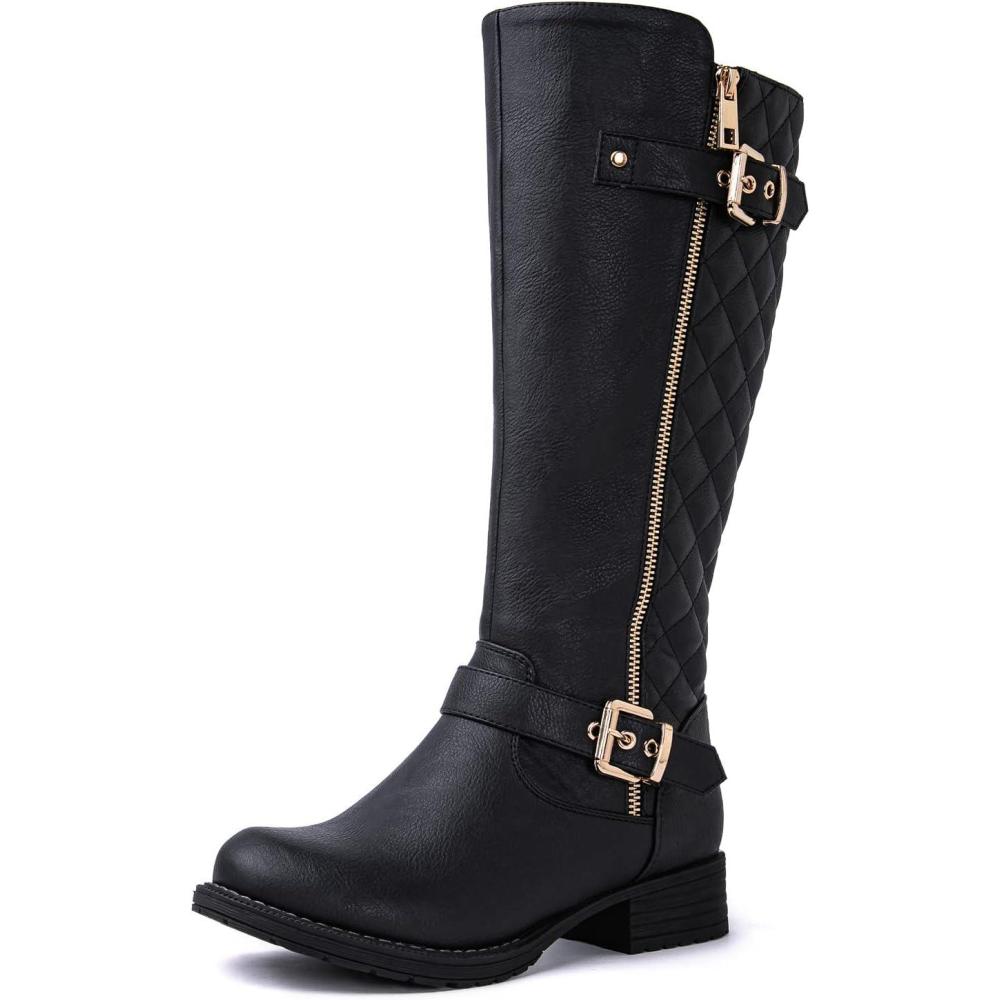imageGLOBALWIN Womens Quilted Knee High Boots Low Heel Comfortable Fashion Dressy Riding Boots For Women19yy03 Black2