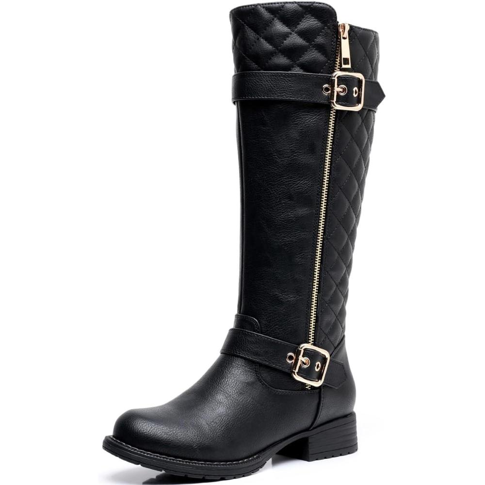 imageGLOBALWIN Womens Quilted Knee High Boots Low Heel Comfortable Fashion Dressy Riding Boots For Women19yy03black