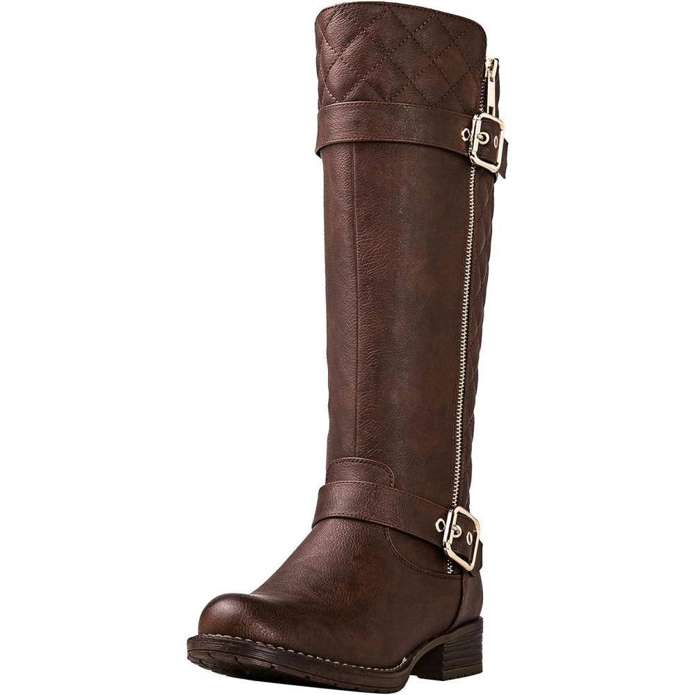 imageGLOBALWIN Womens Quilted Knee High Boots Low Heel Comfortable Fashion Dressy Riding Boots For Women19yy03brown