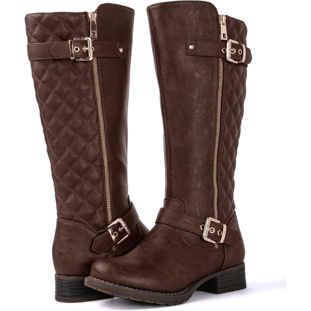 imageGLOBALWIN Womens Quilted Knee High Boots Low Heel Comfortable Fashion Dressy Riding Boots For Women19yy03brown2