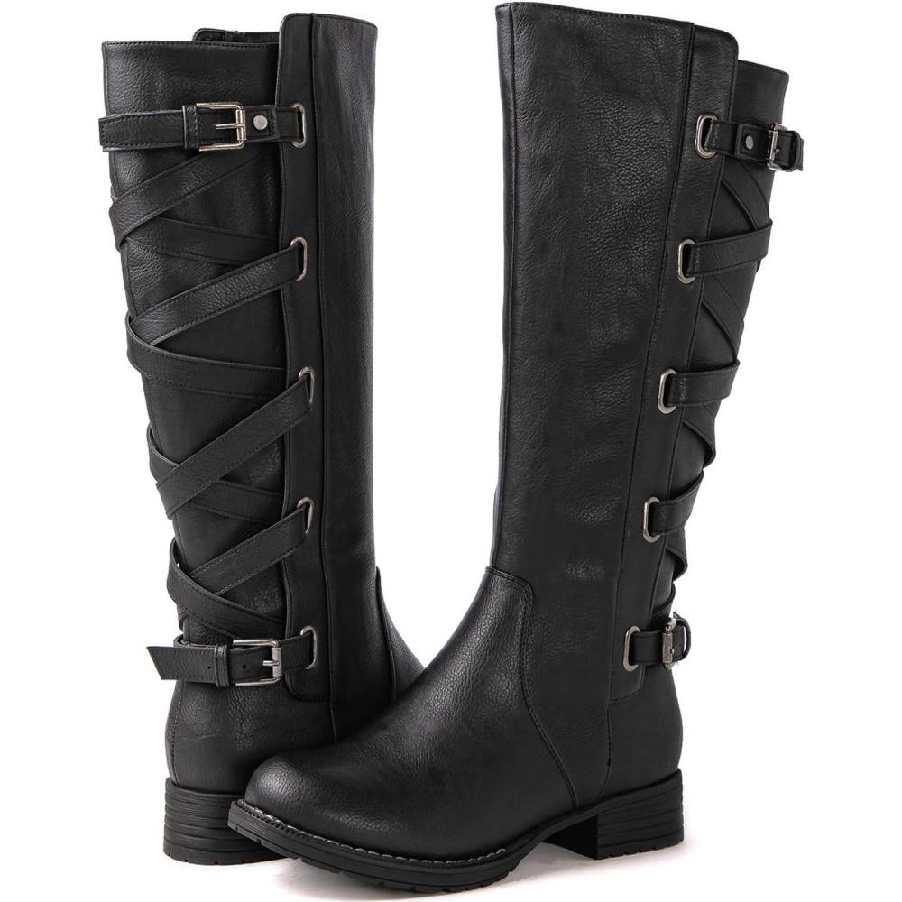 imageGLOBALWIN Womens Quilted Knee High Fashion Boots Strappy Boots For Women21yy10 Black3