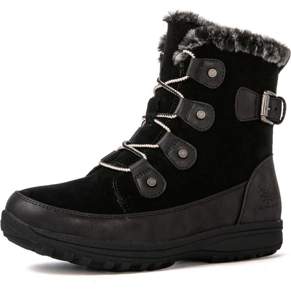 imageGLOBALWIN Womens Snow Boots Waterproof Ankle Booties Winter Boots For Women Insulated Warm Black Fur Boots NonSlip Outdoor Hiking Boots For Rain and Snow1817 Black2