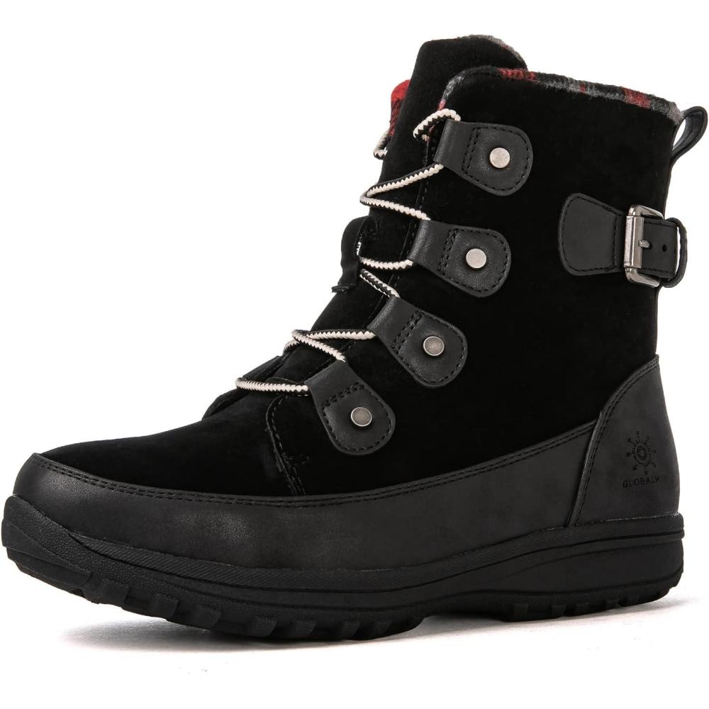 imageGLOBALWIN Womens Snow Boots Waterproof Ankle Booties Winter Boots For Women Insulated Warm Black Fur Boots NonSlip Outdoor Hiking Boots For Rain and Snow1817 Black3