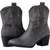 GLOBALWIN Cowboy Boots for Women – Classic Round Toe Western Booties with Comfort Insole – Embroidered Almond Toe Cowgirl Boots, Versatile 2″ Block Heel Fashion Boots for Concerts & Daily Wear(19yy16 Grey)