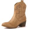 GLOBALWIN Cowboy Boots for Women – Classic Round Toe Western Booties with Comfort Insole – Embroidered Almond Toe Cowgirl Boots, Versatile 2″ Block Heel Fashion Boots for Concerts & Daily Wear(19yy16 Khaki)