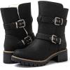 GLOBALWIN Women’s Ankle Boots For Women Faux Fur Lined Winter Moto Boots Ankle Booties With Adjustable Double Buckles(21yy07black)