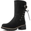 GLOBALWIN Women’s Biker Boots Lace up Back Mid Calf Motorcycle Fashion Festival Boots Combat Riding Military Boots for Women(19yy19 Black2)