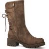GLOBALWIN Women’s Biker Boots Lace up Back Mid Calf Motorcycle Fashion Festival Boots Combat Riding Military Boots for Women(19yy19 Camel2)