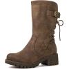 GLOBALWIN Women’s Biker Boots Lace up Back Mid Calf Motorcycle Fashion Festival Boots Combat Riding Military Boots for Women(19yy19 Camel2)