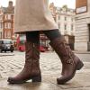 GLOBALWIN Women’s Fall Fashion Biker Boots Mid Calf Boots For Women Low Heel(18yy05 Brown)
