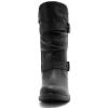 GLOBALWIN Women’s Mid Calf Boots Fashion Moto Boots For Women With Buckle Straps, Side Zipper, And Low Block Heel – Biker Boots For Fall Spring Winter(Black)