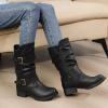 GLOBALWIN Women’s Mid Calf Boots Fashion Moto Boots For Women With Buckle Straps, Side Zipper, And Low Block Heel – Biker Boots For Fall Spring Winter(Black)