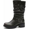 GLOBALWIN Women’s Mid Calf Dress Boots Biker Motorcycle Riding Boots Women For Women(21yy08 Brown Distressed Metallic)