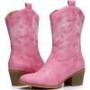 GLOBALWIN Women’s Mid Calf The Western Cowgirl Boots Fashion Cowboy Boots For Women Chunky Low Heel(19yy17pink)