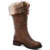 GLOBALWIN Women’s Mid Calf To Knee High Boots Dressy Lace Up Combat Boots for Women Low Heel(17yy02brown)