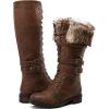 GLOBALWIN Women’s Mid Calf To Knee High Boots Dressy Lace Up Combat Boots for Women Low Heel(17yy02brown)