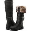 GLOBALWIN Women’s Mid Calf To Knee High Boots Dressy Lace Up Combat Boots for Women Low Heel(17yy02grey)