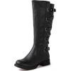 GLOBALWIN Women’s Quilted Knee High Fashion Boots Strappy Boots For Women(21yy10 Black3)