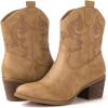 GLOBALWIN Cowboy Boots for Women – Classic Round Toe Western Booties with Comfort Insole – Embroidered Almond Toe Cowgirl Boots, Versatile 2″ Block Heel Fashion Boots for Concerts & Daily Wear(19yy16 Khaki)