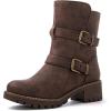 GLOBALWIN Women’s Ankle Boots For Women Faux Fur Lined Winter Moto Boots Ankle Booties With Adjustable Double Buckles(21yy07brown)