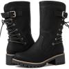 GLOBALWIN Women’s Biker Boots Lace up Back Mid Calf Motorcycle Fashion Festival Boots Combat Riding Military Boots for Women(19yy19 Black2)