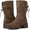 GLOBALWIN Women’s Biker Boots Lace up Back Mid Calf Motorcycle Fashion Festival Boots Combat Riding Military Boots for Women(19yy19 Camel2)
