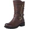 GLOBALWIN Women’s Fall Fashion Biker Boots Mid Calf Boots For Women Low Heel(18yy05 Brown)