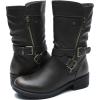 GLOBALWIN Women’s Fall Fashion Biker Boots Mid Calf Boots For Women Low Heel(18yy05 Distressed Brown)