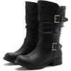 GLOBALWIN Women’s Mid Calf Boots Fashion Moto Boots For Women With Buckle Straps, Side Zipper, And Low Block Heel – Biker Boots For Fall Spring Winter(Black)