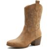 GLOBALWIN Women’s Mid Calf The Western Cowgirl Boots Fashion Cowboy Boots For Women Chunky Low Heel(19yy17khaki)